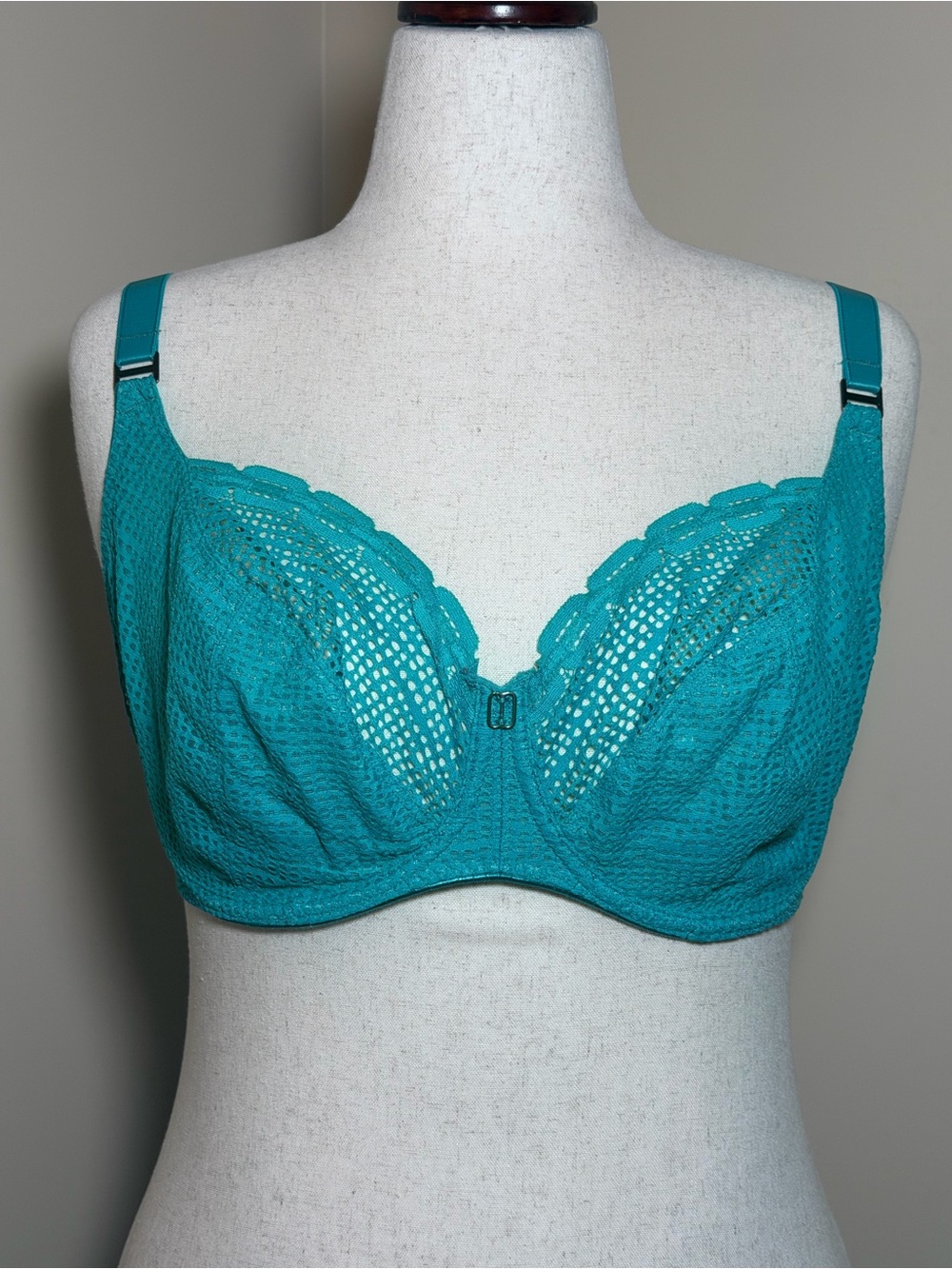 Freya Rio Underwire Balcony Bra 34H UK 34FF Teal Mesh Lace Full Bust